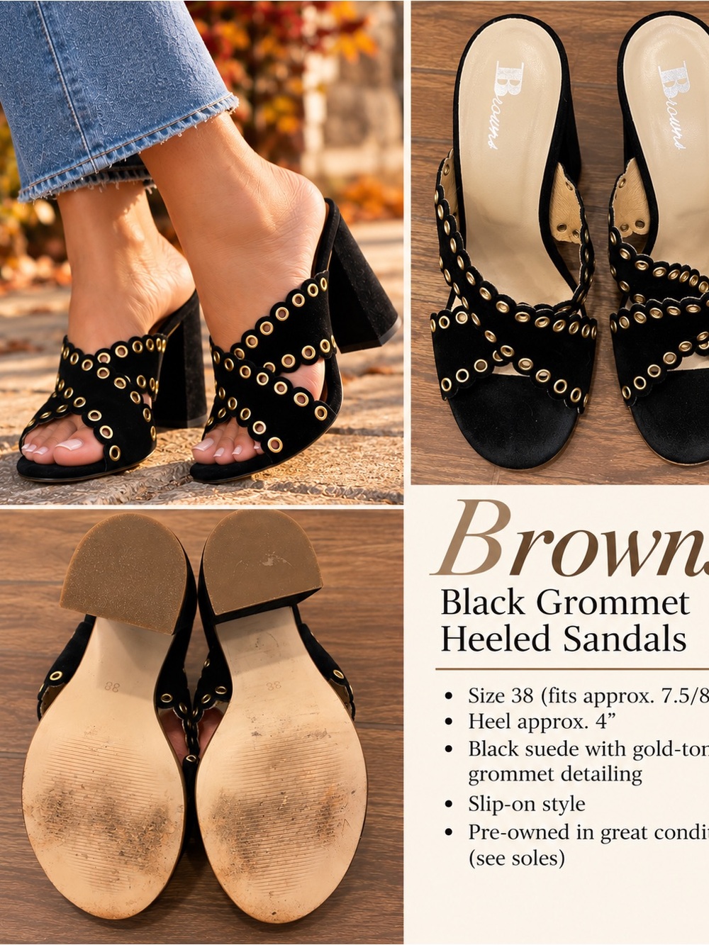 Browns Grommet Heeled Sandals – Size 38